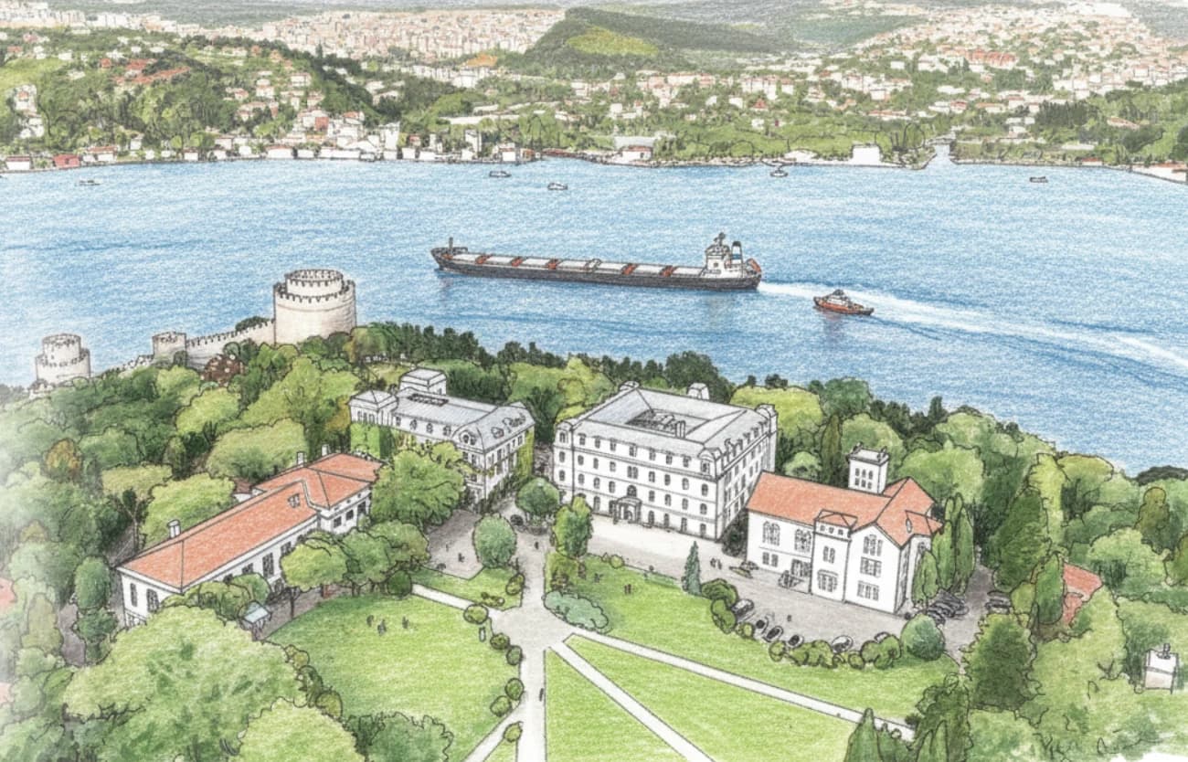 Boğaziçi Üniversitesi Güney Kampüs, sulu boya panorama